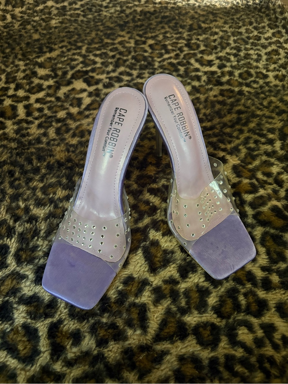 Cape Robbin Lavender Clear Studded Mule Heels